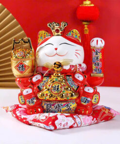 Mèo Thần Tài Vẫy Tay Đế Vương Đỏ 29cm