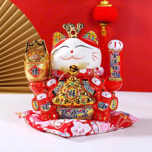 Mèo Thần Tài Vẫy Tay Đế Vương Đỏ 29cm