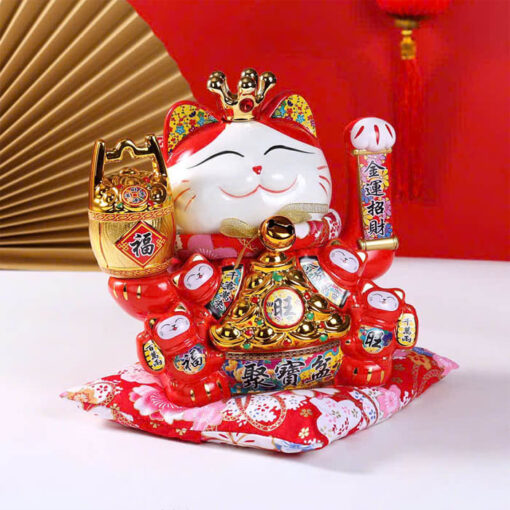 Mèo Thần Tài Vẫy Tay Đế Vương Đỏ 29cm - Hình ảnh 2