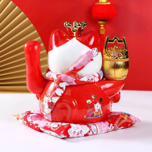 Mèo Thần Tài Vẫy Tay Đế Vương Đỏ 29cm - Hình ảnh 4