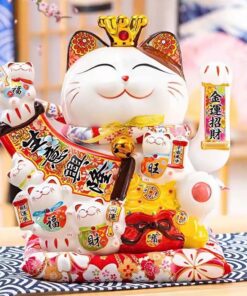 Mèo Thần Tài Vẫy Tay Đế Vương Trắng 29cm
