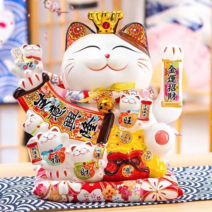 Mèo Thần Tài Vẫy Tay Đế Vương Trắng 29cm