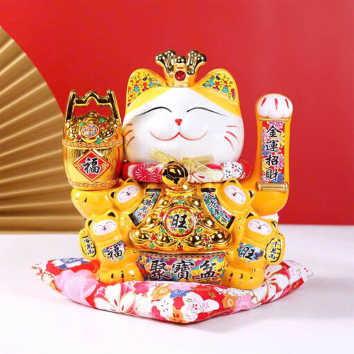 Mèo Thần Tài Vẫy Tay Đế Vương Vàng 29cm