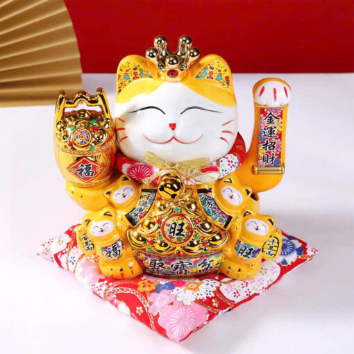 Mèo Thần Tài Vẫy Tay Đế Vương Vàng 29cm - Hình ảnh 2