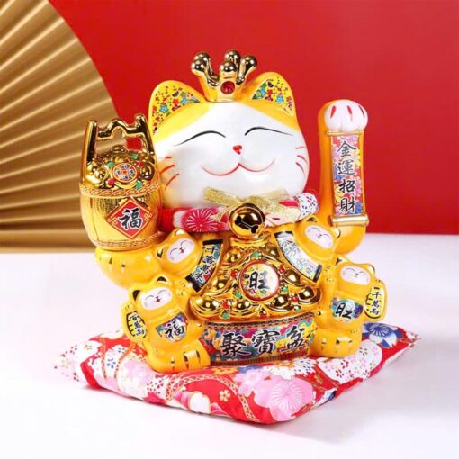 Mèo Thần Tài Vẫy Tay Đế Vương Vàng 29cm - Hình ảnh 3