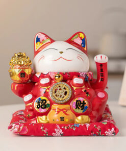 Mèo Thần Tài Vẫy Tay Thiên Kim Đại Cát Đỏ 23cm