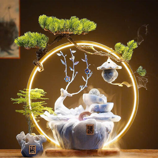 Thác Nước Phong Thủy Tượng Hươu Tài Lộc Xanh